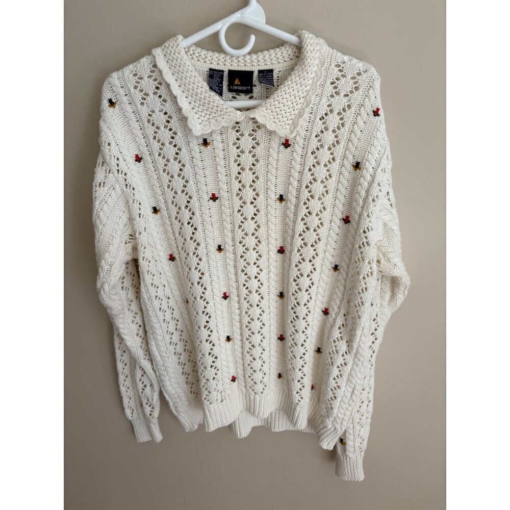 Vintage 90s Cottagecore Liz Sport Floral Embroidered Sweater Size Small - Picture 8 of 14